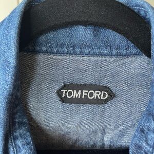 Tom Ford Men’s Denim Western Shirt Mother of Pearl Snap Button, size L